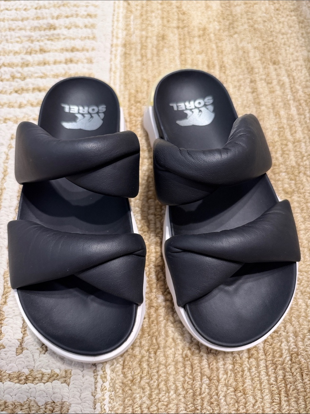 Sorel Black Padded Crossover Slide Sandals